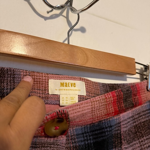 Anthropologie Maeve pink wool blend plaid fringe hem knee length pencil skirt - Picture 6 of 7